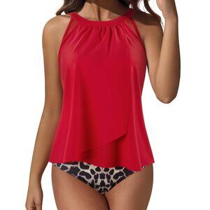 Slimming Tummy Control Tankini Bathing Suits Ruffle High Waisted High XL